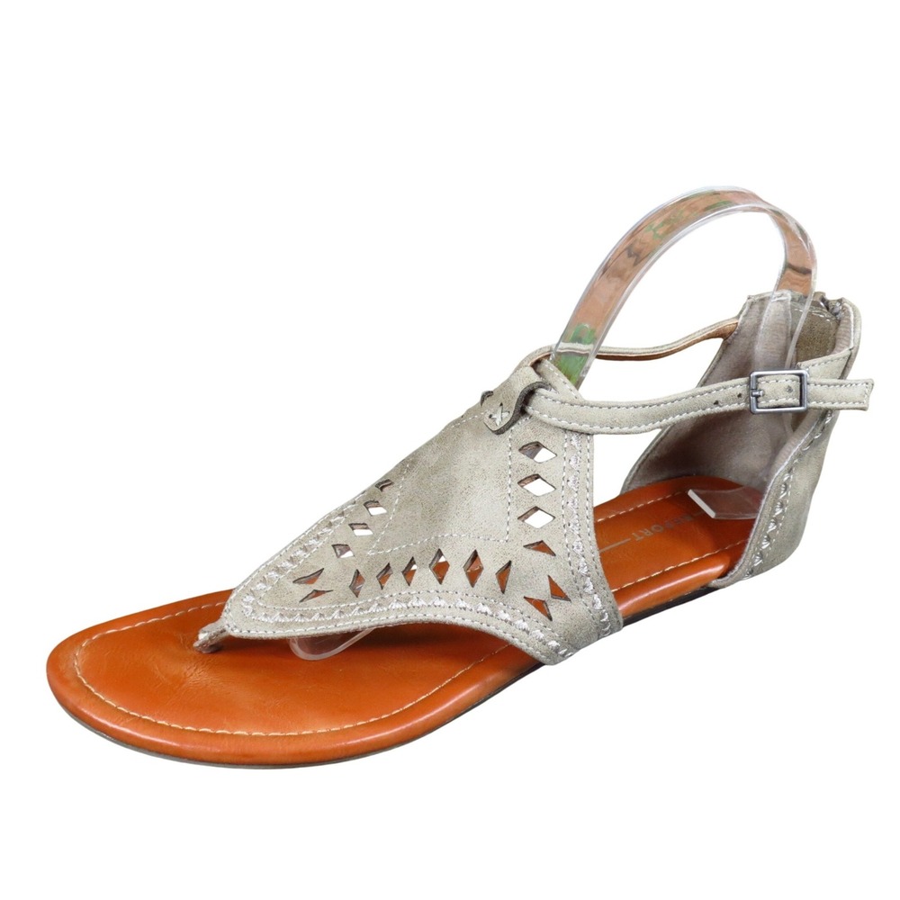 Report Lindsay Women Gladiator Thong Sandal Size 9 Summer Boho Taupe Tan